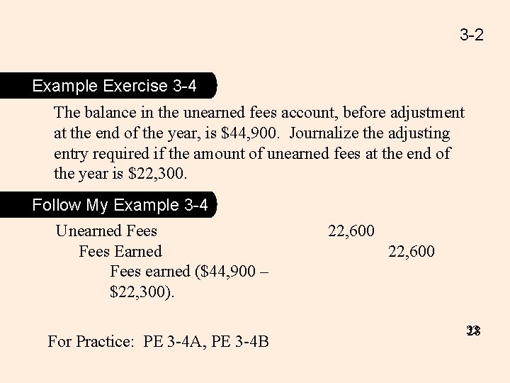 3 -2 Example Exercise 3 -4 The balance in the unearned fees account, before