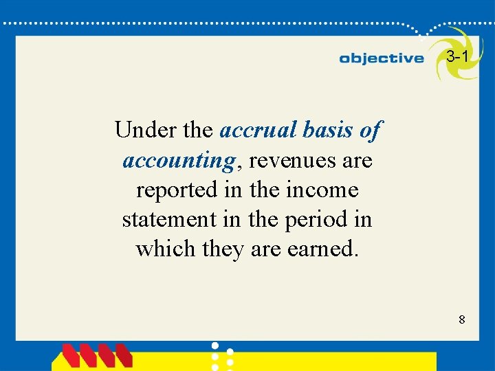 3 -1 Under the accrual basis of accounting, revenues are reported in the income
