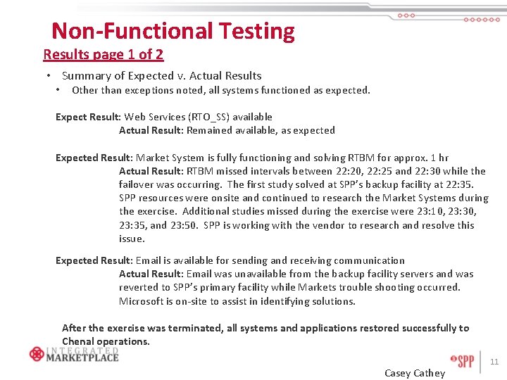 Non-Functional Testing Results page 1 of 2 • Summary of Expected v. Actual Results