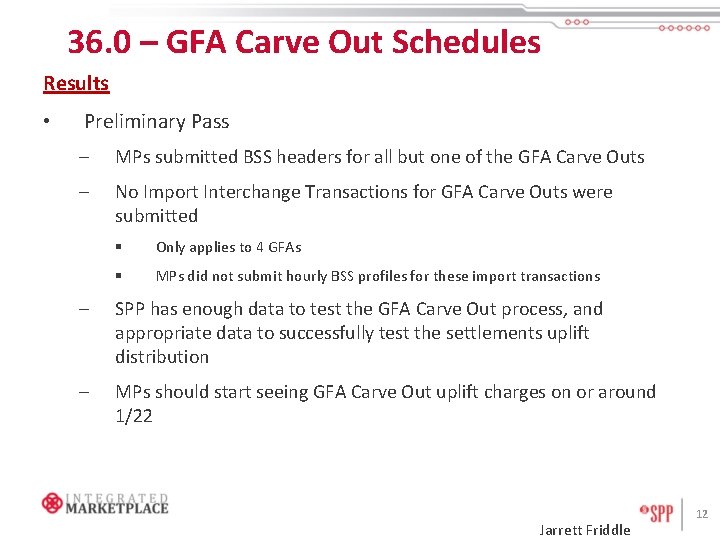 36. 0 – GFA Carve Out Schedules Results • Preliminary Pass – MPs submitted