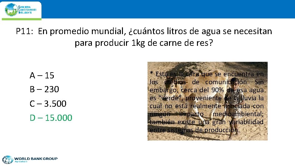 P 11: En promedio mundial, ¿cuántos litros de agua se necesitan para producir 1