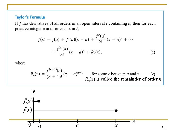 Rn(x) is called the remainder of order n y f(a) f(x) 0 a c