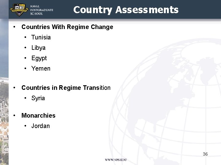 Country Assessments • Countries With Regime Change • Tunisia • Libya • Egypt •