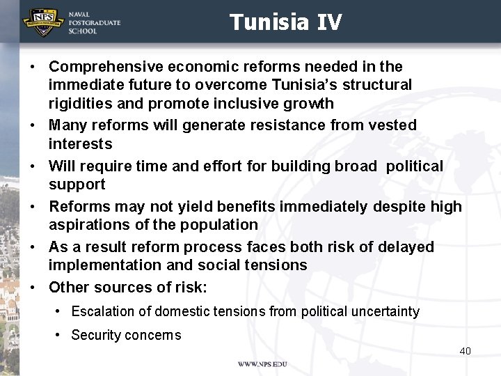 Tunisia IV • Comprehensive economic reforms needed in the immediate future to overcome Tunisia’s