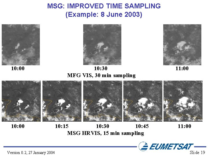 MSG: IMPROVED TIME SAMPLING (Example: 8 June 2003) 10: 00 10: 30 MFG VIS,