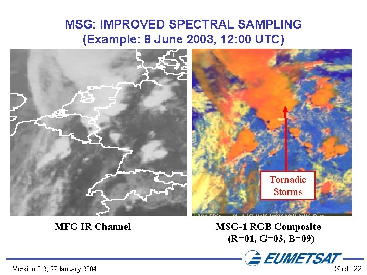 MSG: IMPROVED SPECTRAL SAMPLING (Example: 8 June 2003, 12: 00 UTC) Tornadic Storms MFG