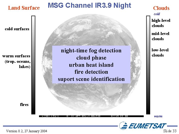 Land Surface MSG Channel IR 3. 9 Night Clouds cold high-level clouds cold surfaces