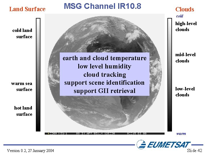 Land Surface MSG Channel IR 10. 8 Clouds cold high-level clouds cold land surface