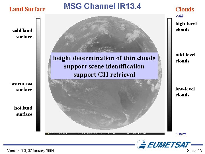 MSG Channel IR 13. 4 Land Surface Clouds cold high-level clouds cold land surface