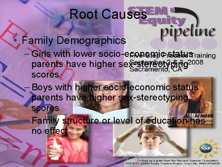 Root Causes • Family Demographics – Girls with lower socio-economic status parents have higher