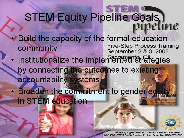 STEM Equity Pipeline Goals • Build the capacity of the formal education community •