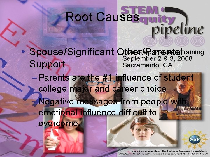 Root Causes • Spouse/Significant Other/Parental Support – Parents are the #1 influence of student
