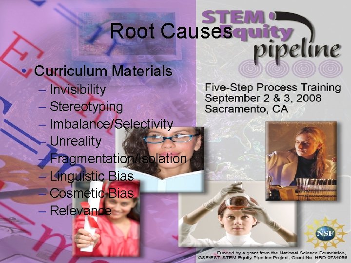 Root Causes • Curriculum Materials – Invisibility – Stereotyping – Imbalance/Selectivity – Unreality –