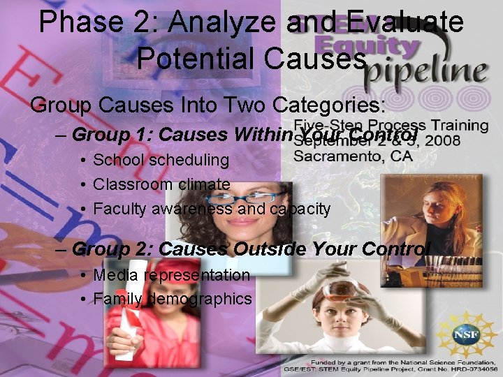 Phase 2: Analyze and Evaluate Potential Causes Group Causes Into Two Categories: – Group