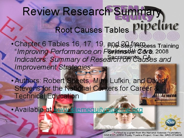 Review Research Summary Root Causes Tables • Chapter 6 Tables 16, 17, 19, and