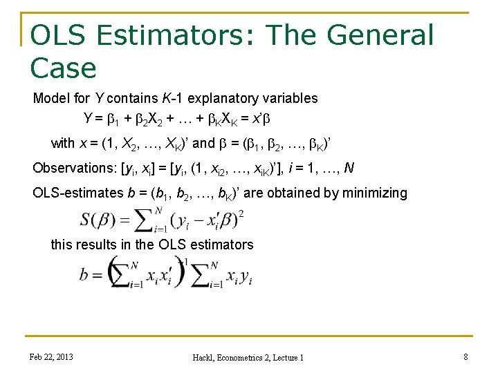 Econometrics 2 Lecture 1 ML Estimation Diagnostic Tests