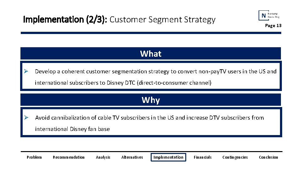 Implementation (2/3): Customer Segment Strategy Page 13 What Ø Develop a coherent customer segmentation