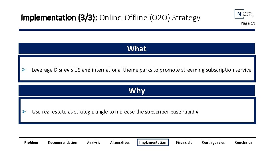 Implementation (3/3): Online-Offline (O 2 O) Strategy Page 15 What Ø Leverage Disney’s US