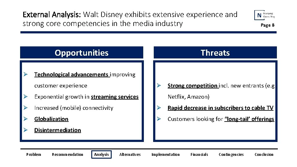 External Analysis: Walt Disney exhibits extensive experience and strong core competencies in the media