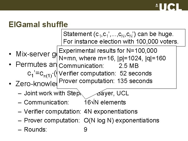 El. Gamal shuffle Statement (c 1, c 1’, . . . , c. N’)