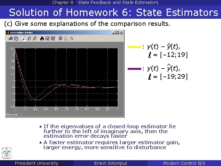 Chapter 8 State Feedback and State Estimators Solution of Homework 6: State Estimators (c) Chapter 8 State Feedback and State Estimators Solution of Homework 6: State Estimators (c)