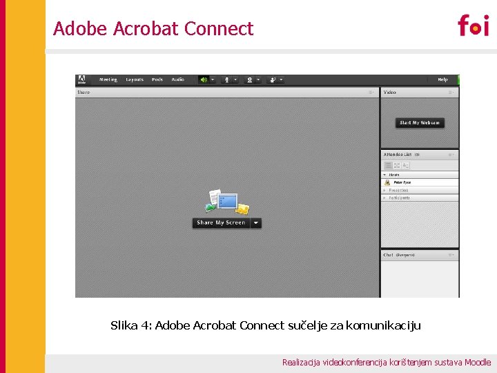 Adobe Acrobat Connect Slika 4: Adobe Acrobat Connect sučelje za komunikaciju Realizacija videokonferencija korištenjem