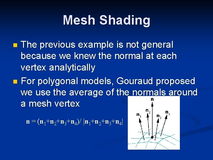 Mesh Shading The previous example is not general because we knew the normal at