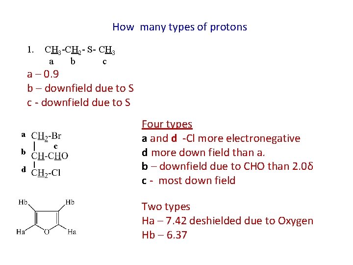 How many types of protons 1. CH 3 -CH 2 - S- CH 3