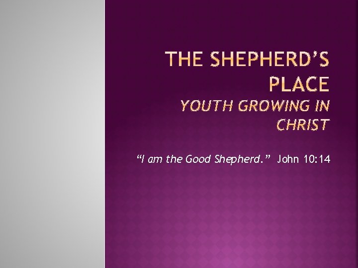 “I am the Good Shepherd. ” John 10: 14 