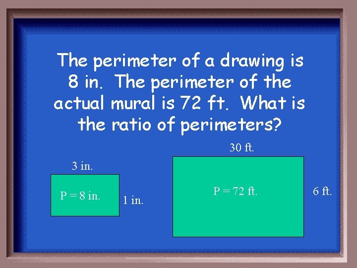 The perimeter of a drawing is 8 in. The perimeter of the actual mural