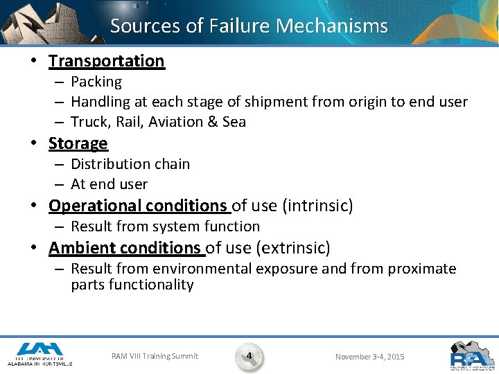 Sources of Failure Mechanisms • Transportation – Packing – Handling at each stage of
