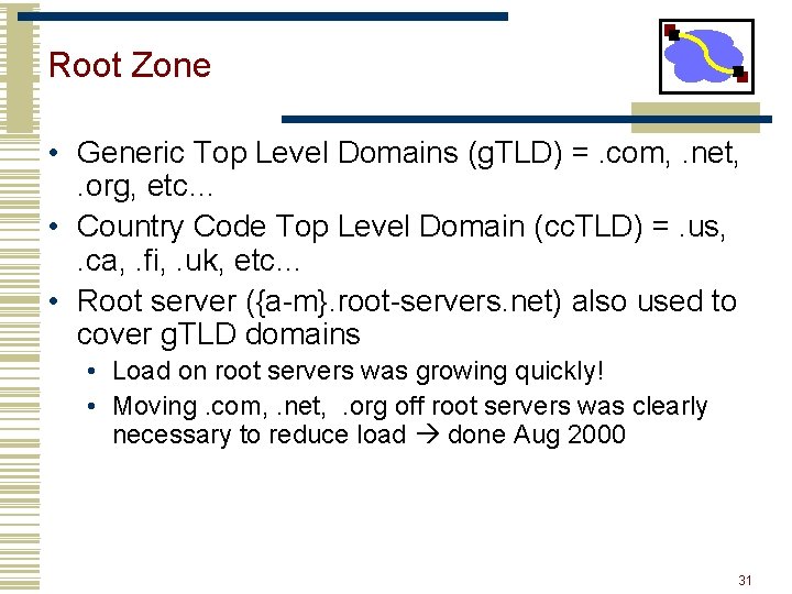 Root Zone • Generic Top Level Domains (g. TLD) =. com, . net, . Root Zone • Generic Top Level Domains (g. TLD) =. com, . net, .