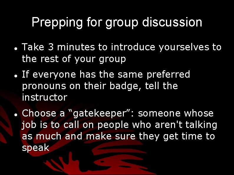 Prepping for group discussion Take 3 minutes to introduce yourselves to the rest of Prepping for group discussion Take 3 minutes to introduce yourselves to the rest of