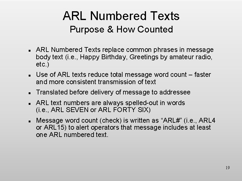 ARL Numbered Texts Purpose & How Counted n n n ARL Numbered Texts replace