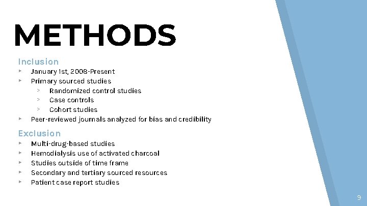 METHODS Inclusion ▸ ▸ ▸ January 1 st, 2008 -Present Primary sourced studies ▹ METHODS Inclusion ▸ ▸ ▸ January 1 st, 2008 -Present Primary sourced studies ▹