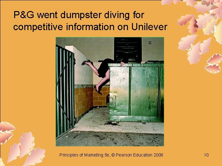 P&G went dumpster diving for competitive information on Unilever Principles of Marketing 5 e,