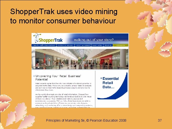 Shopper. Trak uses video mining to monitor consumer behaviour Principles of Marketing 5 e,