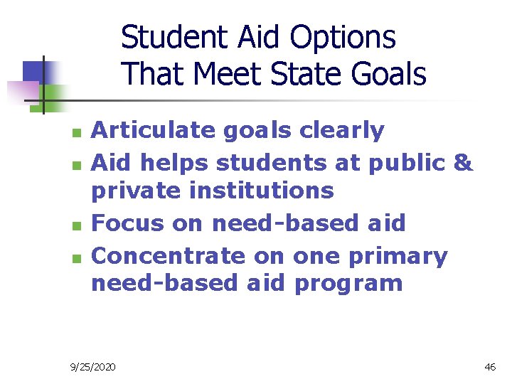 Student Aid Options That Meet State Goals n n Articulate goals clearly Aid helps