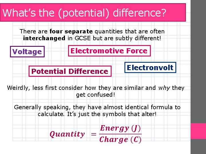 What’s the (potential) difference? There are four separate quantities that are often interchanged in