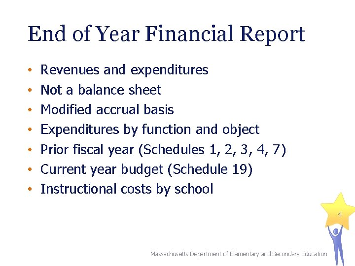 End of Year Financial Report • • Revenues and expenditures Not a balance sheet End of Year Financial Report • • Revenues and expenditures Not a balance sheet