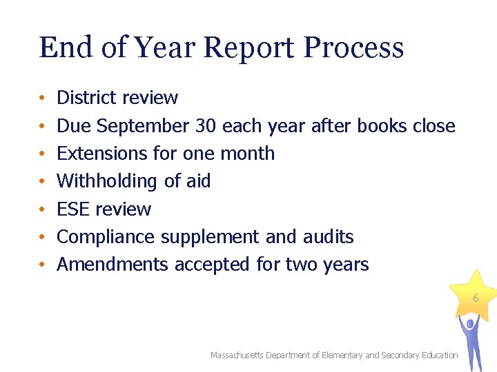 End of Year Report Process • • District review Due September 30 each year End of Year Report Process • • District review Due September 30 each year