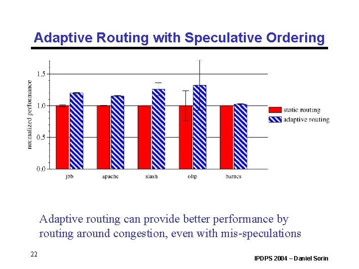 Adaptive Routing with Speculative Ordering Adaptive routing can provide better performance by routing around Adaptive Routing with Speculative Ordering Adaptive routing can provide better performance by routing around