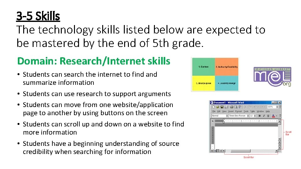 3 -5 Skills The technology skills listed below are expected to be mastered by