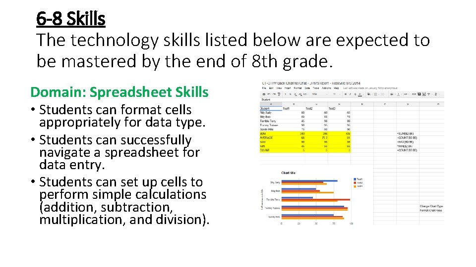 6 -8 Skills The technology skills listed below are expected to be mastered by