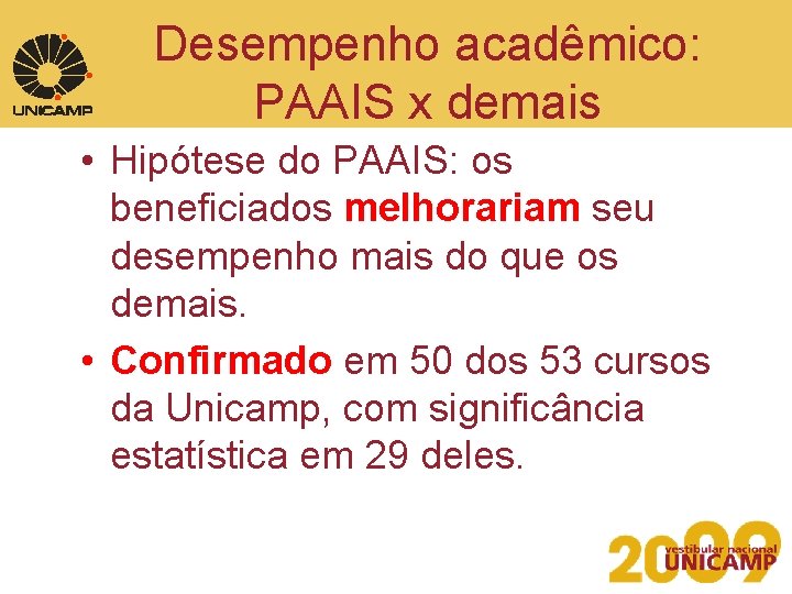 Desempenho acadêmico: PAAIS x demais • Hipótese do PAAIS: os beneficiados melhorariam seu desempenho