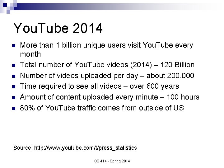 You. Tube 2014 n n n More than 1 billion unique users visit You.