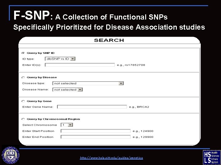 F-SNP: A Collection of Functional SNPs Specifically Prioritized for Disease Association studies http: //www.