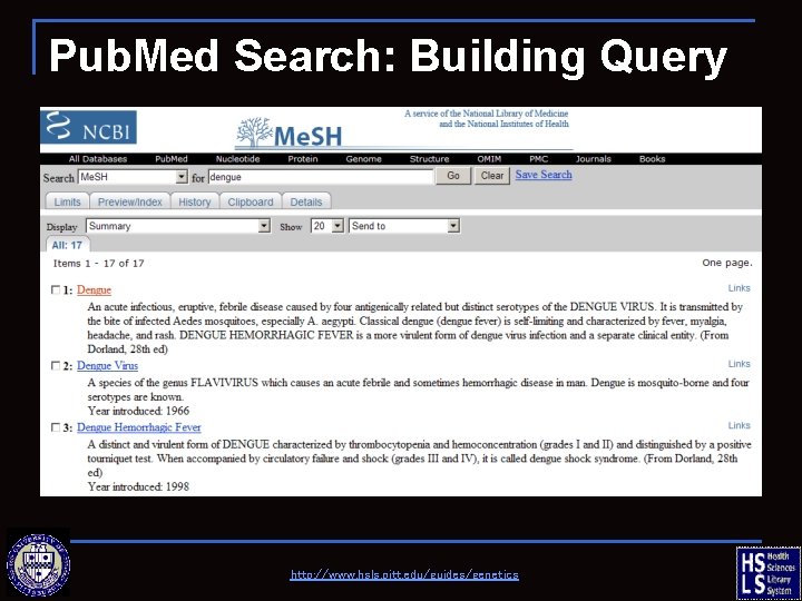 Pub. Med Search: Building Query http: //www. hsls. pitt. edu/guides/genetics 