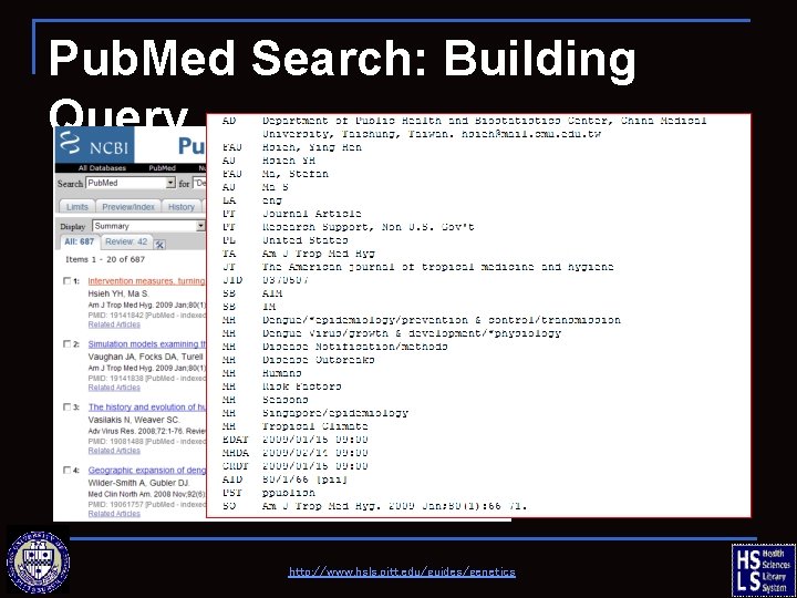 Pub. Med Search: Building Query http: //www. hsls. pitt. edu/guides/genetics 