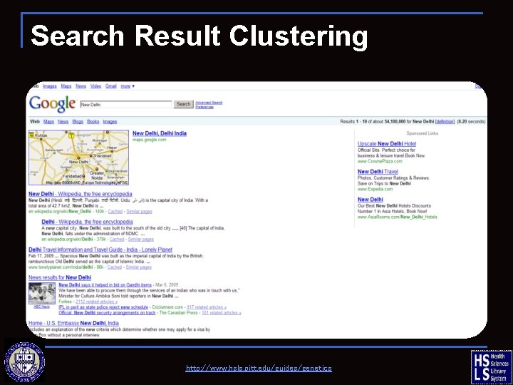 Search Result Clustering http: //www. hsls. pitt. edu/guides/genetics 